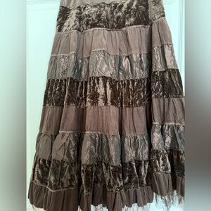 Amelia Austin Chic Velvet Brown Tiered A-Line Midi Skirt Timeless piece